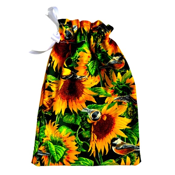 Hand Crafted Other - Hand Crafted Sunflower Reusable Fabric Gift Bag Drawstring Ribbon Eco Friendly